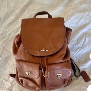 Coach Pebbled Leather turnlock Backpack in Brown